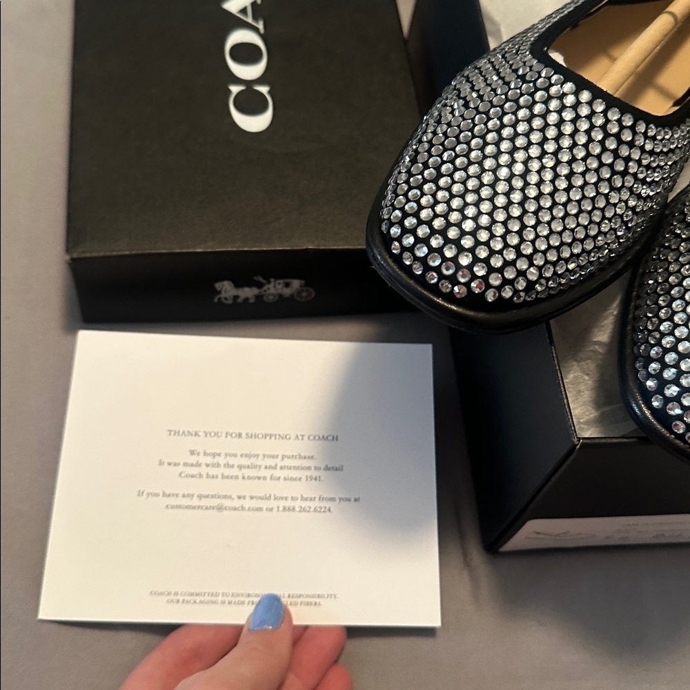 Brand New in Box Coach Bling Emila Crystal MJ Flats - Picture 7 of 8